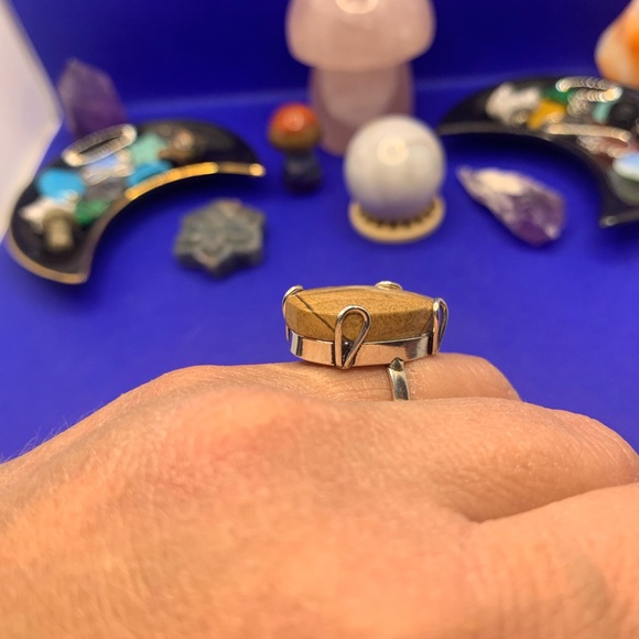 Excellent Picture Jasper Wood-Grained Ring! .925 Sterling Overlay, Size 8.75 - Picture 7 of 13